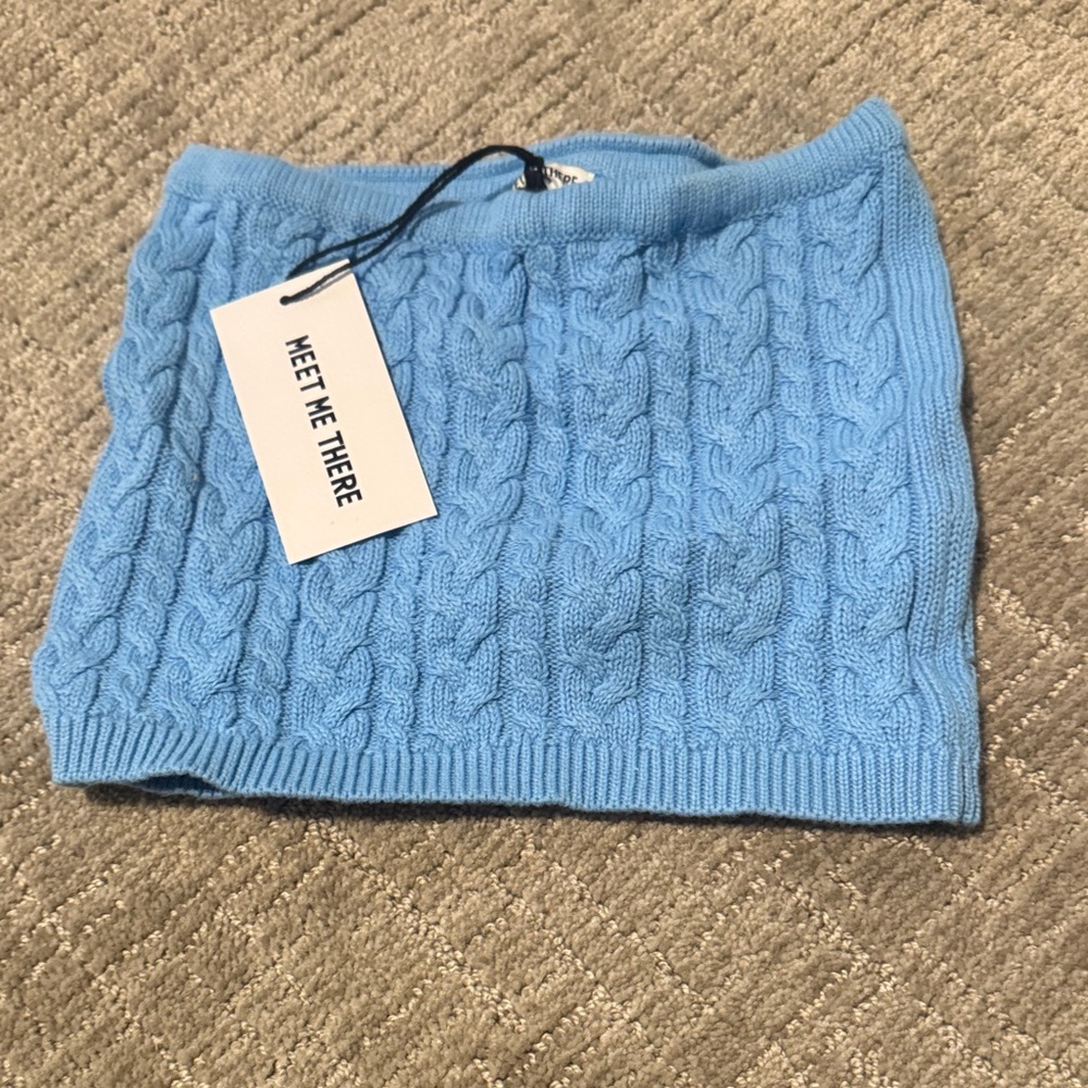 Blue Cable Knit Tube Top by Meet Me There